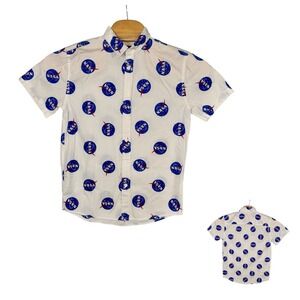 NASA AOP Button Up Shirt Mens Medium 100%‎ Cotton Space Astronomy School Teacher